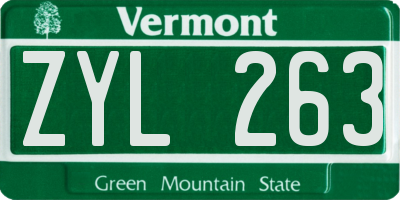VT license plate ZYL263