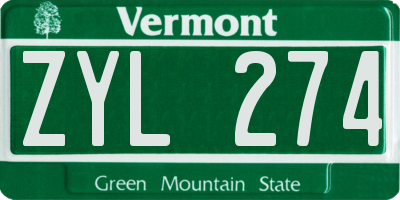 VT license plate ZYL274