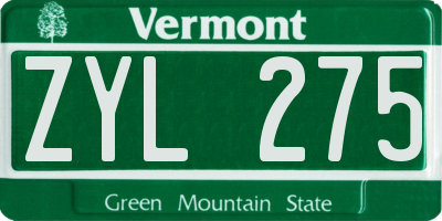 VT license plate ZYL275