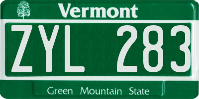 VT license plate ZYL283