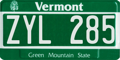 VT license plate ZYL285