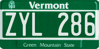 VT license plate ZYL286