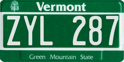 VT license plate ZYL287