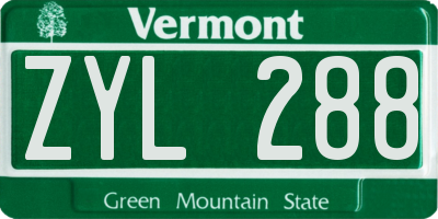 VT license plate ZYL288