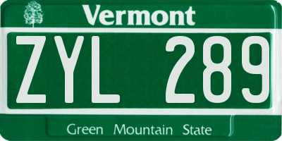 VT license plate ZYL289