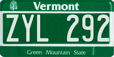 VT license plate ZYL292