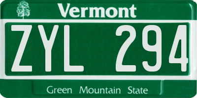VT license plate ZYL294