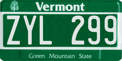 VT license plate ZYL299