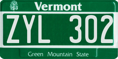 VT license plate ZYL302