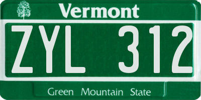 VT license plate ZYL312