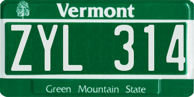 VT license plate ZYL314