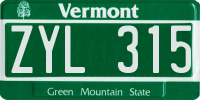 VT license plate ZYL315
