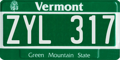 VT license plate ZYL317