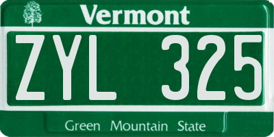 VT license plate ZYL325