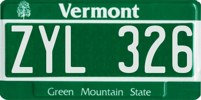 VT license plate ZYL326