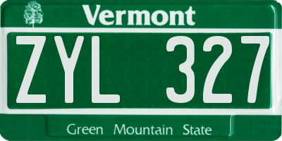 VT license plate ZYL327