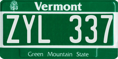 VT license plate ZYL337