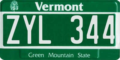 VT license plate ZYL344