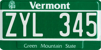 VT license plate ZYL345