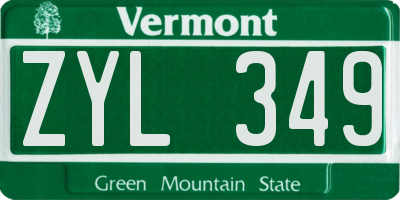 VT license plate ZYL349