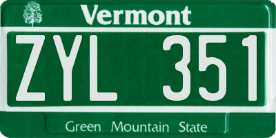 VT license plate ZYL351