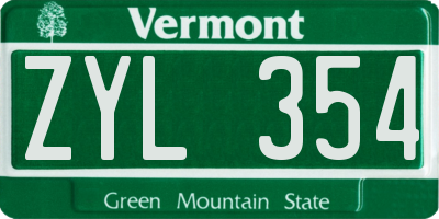 VT license plate ZYL354