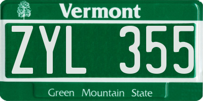 VT license plate ZYL355
