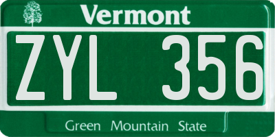 VT license plate ZYL356