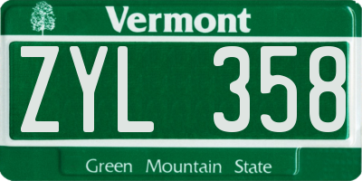 VT license plate ZYL358
