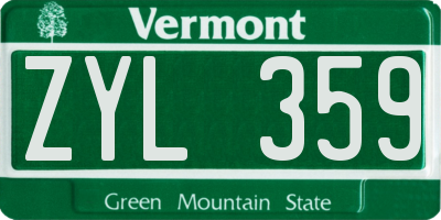 VT license plate ZYL359