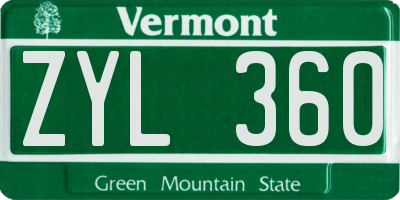 VT license plate ZYL360