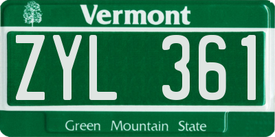 VT license plate ZYL361