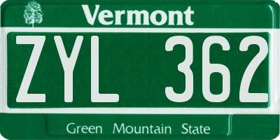 VT license plate ZYL362
