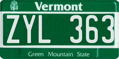 VT license plate ZYL363