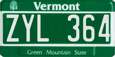 VT license plate ZYL364