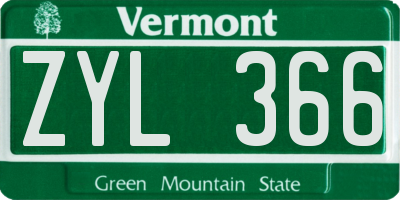 VT license plate ZYL366