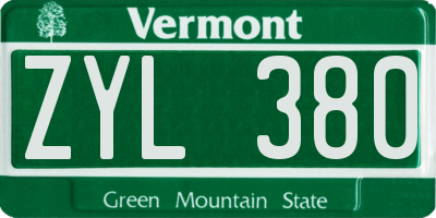 VT license plate ZYL380