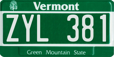 VT license plate ZYL381