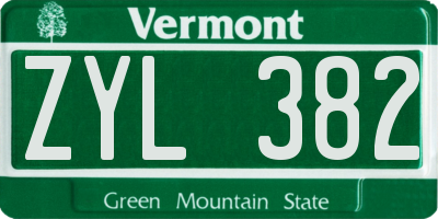 VT license plate ZYL382