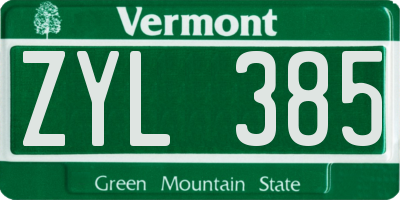 VT license plate ZYL385