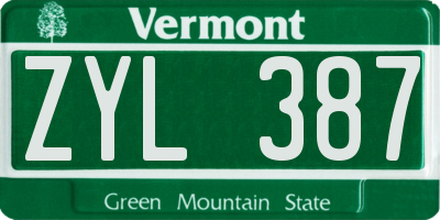 VT license plate ZYL387