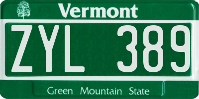 VT license plate ZYL389