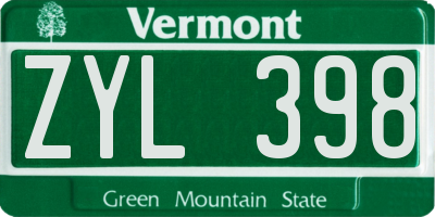 VT license plate ZYL398