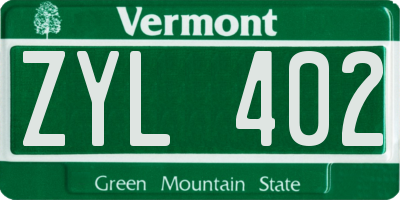 VT license plate ZYL402