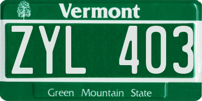 VT license plate ZYL403