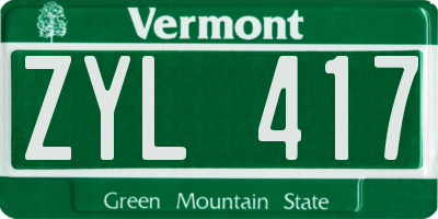 VT license plate ZYL417