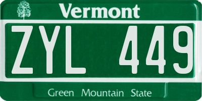 VT license plate ZYL449