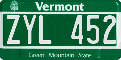 VT license plate ZYL452