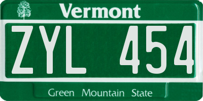 VT license plate ZYL454