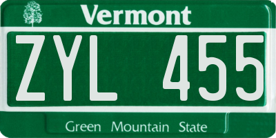 VT license plate ZYL455